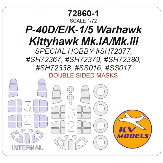 KV Models 72860-1 1/72 P-40D/E/K-1/5 Warhawk/Kittyhawk Mk.IA/Mk.III Masks for Special Hobby