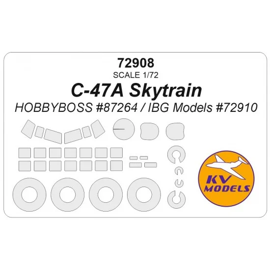 KV Models 72908 1/72 C-47 Skytrain Mask Set (Wheels Mask Incl.) for HobbyBoss/IBG Kits