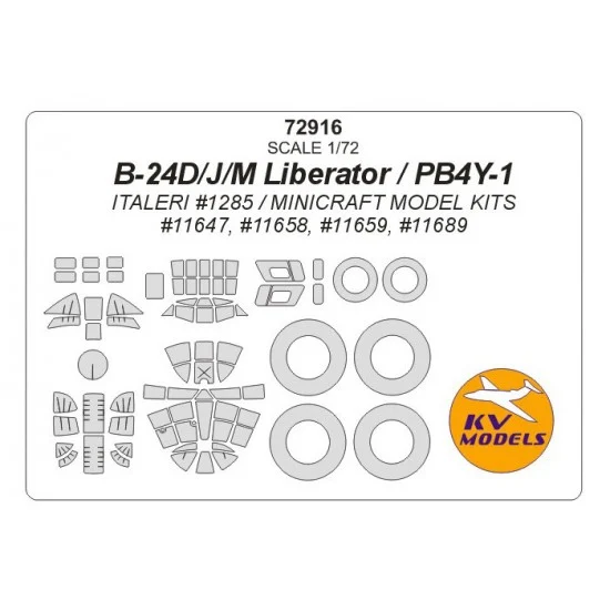 KV Models 72916 1/72 B-24D/J/M Liberator/PB4Y-1 Masking for Italeri/Minicraft Model Kits