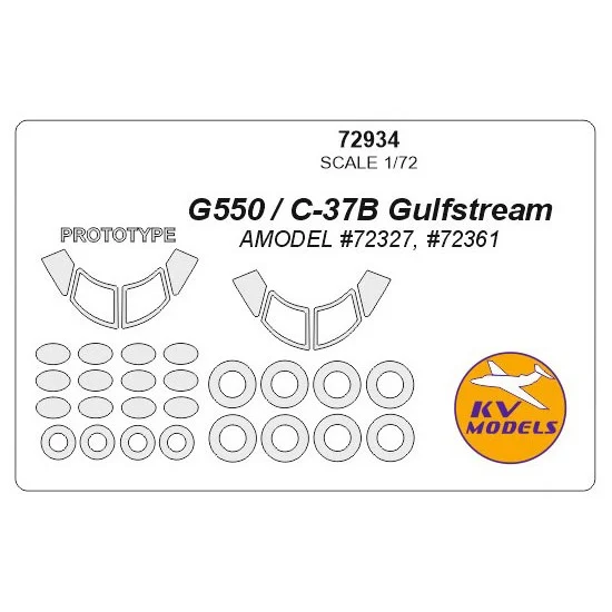 KV Models 72934 1/72 Gulfstream G550/C-37B Masking for Amodel kit #72327, #72361