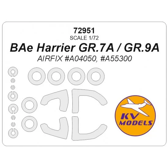 KV Models 72951 1/72 BAe Harrier GR.7A / GR.9A Masking w/Wheels Masks for Airfix #A04050 #A55300 - Model Planes