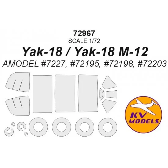 KV Models 72967 1/72 Yak-18 / M-12 Paint Masking for A-MODEL #7227 #72195 #72198 #72203