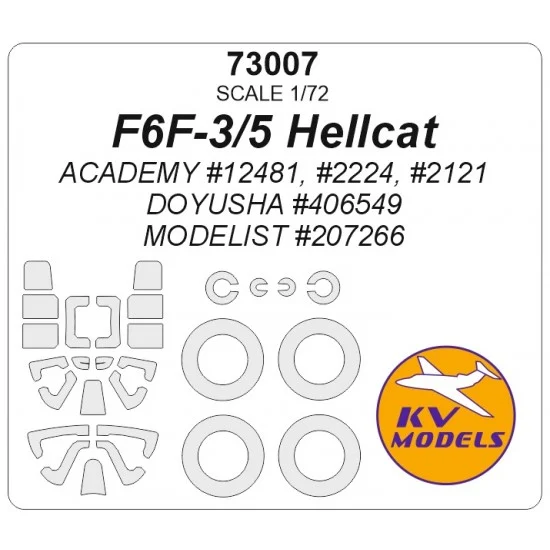 KV Models 73007 1/72 F6F Hellcat Mask Set (Wheels Mask Incl.) for Academy Kits - Model Planes