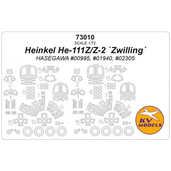 KV Models 73010 1/72 He111Z Zwilling Mask Set (Wheels Mask Incl.) for Hasegawa Kits - Model Planes