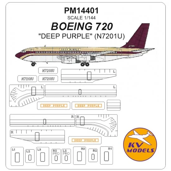 KV Models PM14401 1/144 Boeing 720 DEEP PURPLE Masks for N7201U - Model Planes