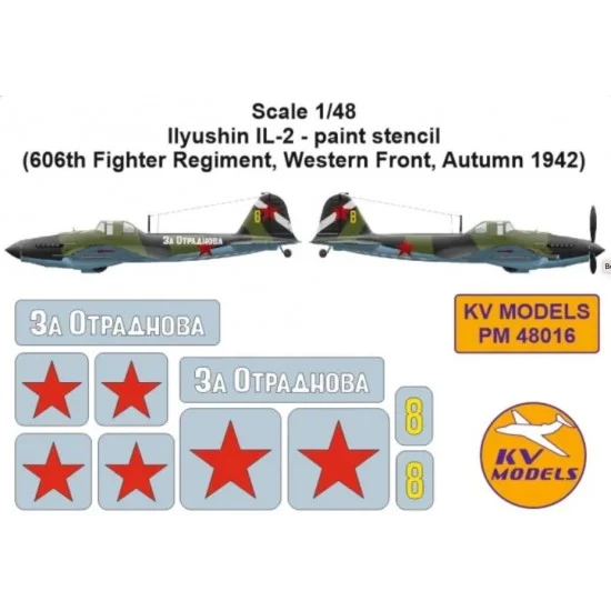 KV Models PM48016 1/48 IL-2 Stencil Masks for 606th Fighter Regiment, Western Front, Autumn 1942 (Zvezda)
