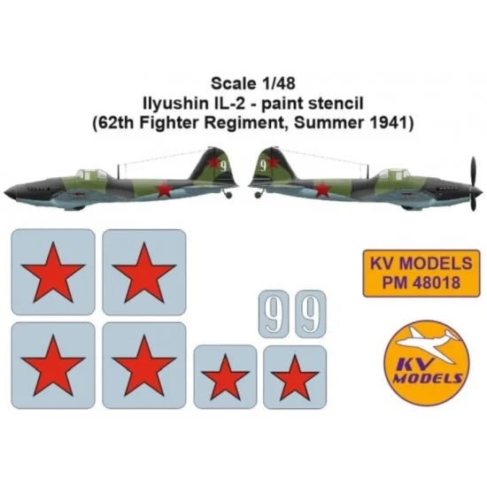 KV Models PM48018 1/48 IL-2 Stencil Masks for 62th Fighter Regiment, Summer 1941 (Zvezda)
