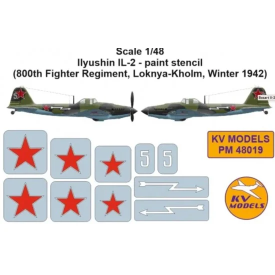 KV Models PM48019 1/48 IL-2 Stencil Masks for 800th Fighter Regiment, Loknya-Kholm, Winter 1942 (Zvezda)