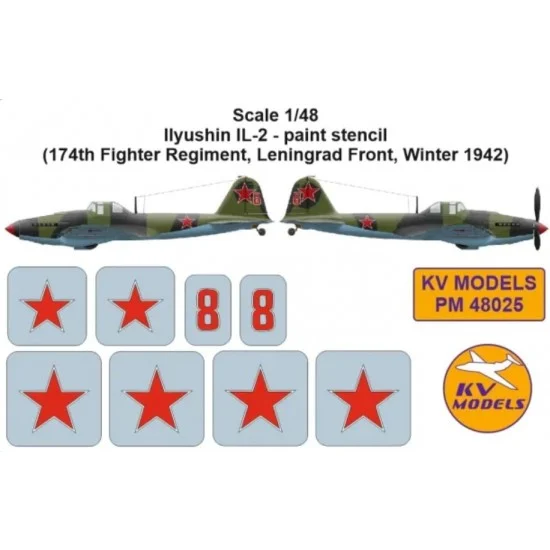 KV Models PM48025 1/48 IL-2 Stencil Masks for 174th Fighter Regiment, Leningrad Front,Winter 1942 (Zvezda)