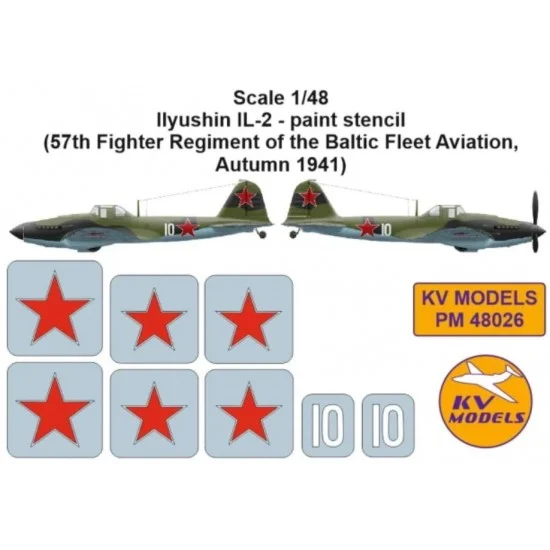 KV Models PM48026 1/48 IL-2 Stencil Masks for 57th Fighter Regiment, Baltic Fleet Aviation 1941 (Zvezda)