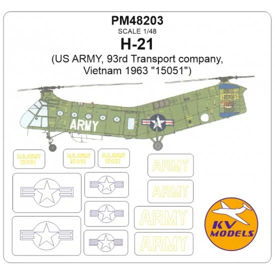 KV Models PM48203 1/48 H-21 Masks for US ARMY, 93rd Transport company, Vietnam 1963 15051 Italeri