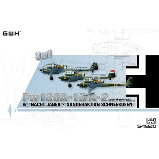 Great Wall Hobby S4820 1/48 WWII German Fw 189A1 / A2 with Nacht Jager and Sonderaktion Schneekufen (3 in 1) - Model Planes