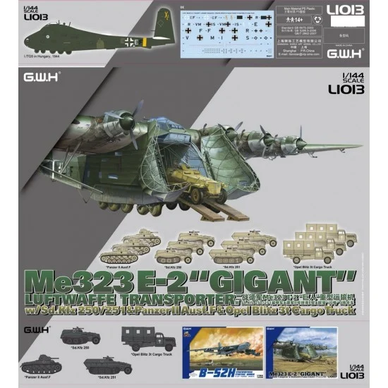 Great Wall Hobby L1013 1/144 WWII Luftwaffen Me 323 E-2 Gigant Transporter with AFVs