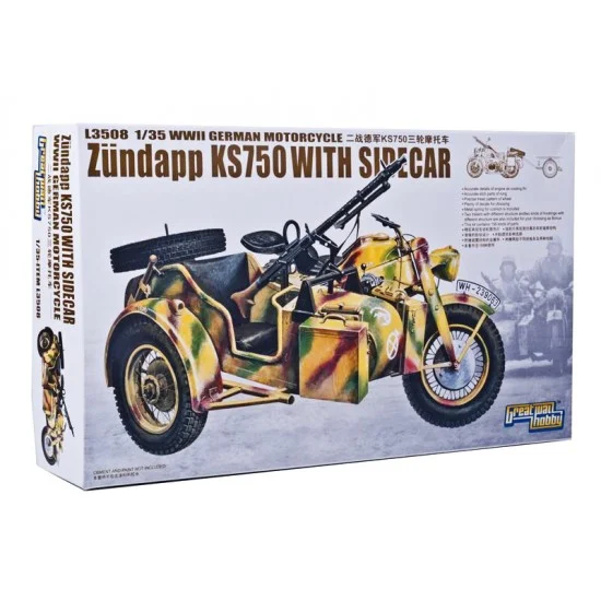 Great Wall Hobby L3508 1/35 WWII German Motorcycle Zundapp KS750 + Sidecar - Military Vehicles & Tanks