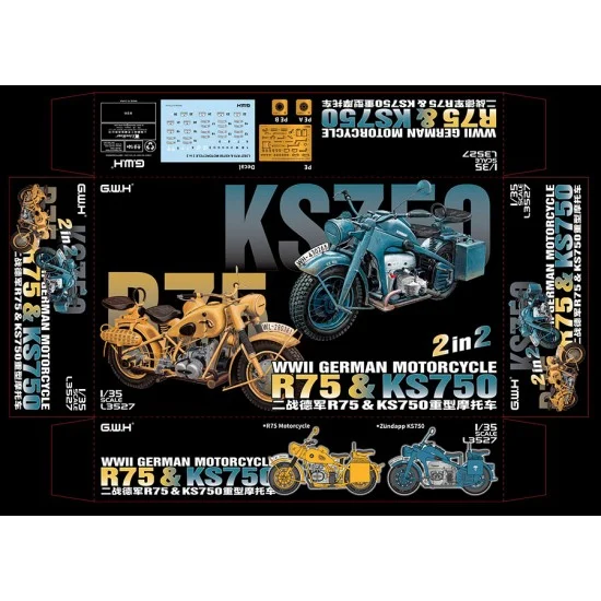 Great Wall Hobby L3527 1/35 WWII German Motorcycle R75 and KS750 (2 in 2) - Model Motorcycles