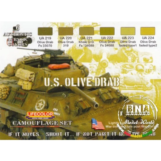 LifeColor LC-CS11 Acrylic Paint Set - US Olive Drab Camouflage (22ml x 6)