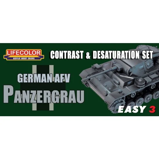 LifeColor LC-MS02 German AFV Panzergrau, Contrast & Desaturation Paint Set (22ml x3)