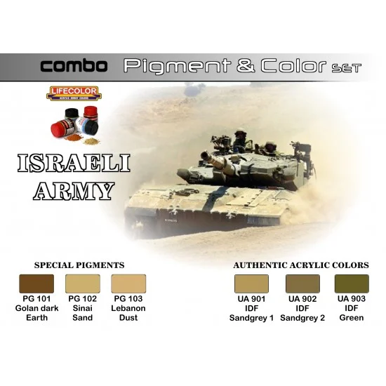 LifeColor LC-SPG01 Pigments & Colour Combo Set for Israeli Army (3x pigments & 3x acrylic paints)