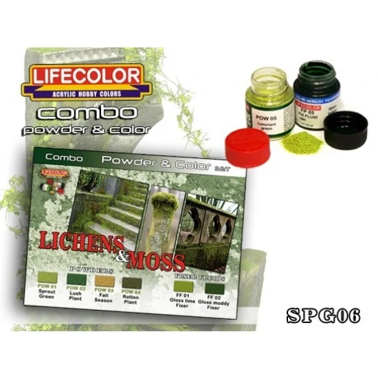 LifeColor LC-SPG06 Lichens & Moss Powder and Colour Paint Set (6 x 22ml)
