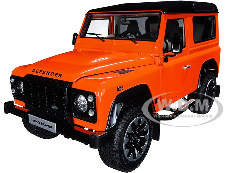 Land Rover Defender 90 Works V8 Bright Orange with Gloss Black Top "70th Edition" 1/18 Diecast Model Car by LCD Models - Range/Land Rover Models