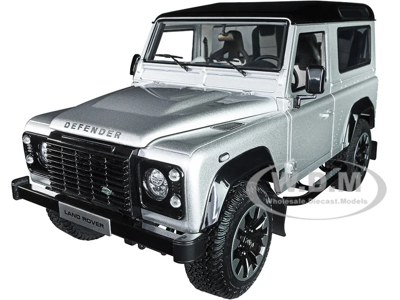 Land Rover Defender 90 Works V8 Silver Metallic with Gloss Black Top "70th Edition" 1/18 Diecast Model Car by LCD Models - Range/Land Rover Models