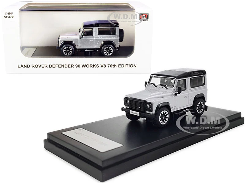 Land Rover Defender 90 Works V8 Silver Metallic with Black Top "70th Edition" 1/64 Diecast Model Car by LCD Models - Range/Land Rover Models