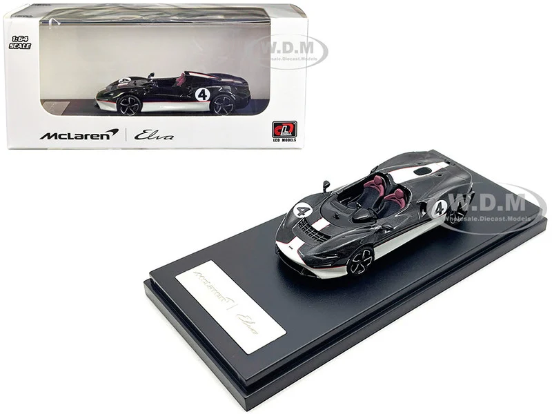 McLaren Elva Convertible #4 Carbon Black with White and Red Stripes 1/64 Diecast Model Car by LCD Models - McLaren Models