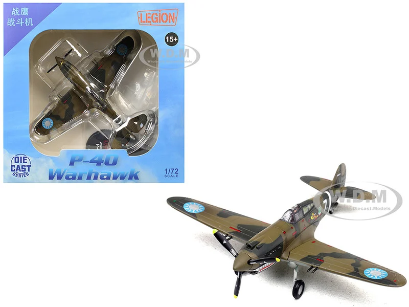 Curtiss P-40B/C Warhawk Fighter Aircraft "White 7, 1st Squadron, Flying Tigers, Chinese Air Force" (1942) 1st American Volunteer Group 1/72 Diecast Model Airplane by Legion