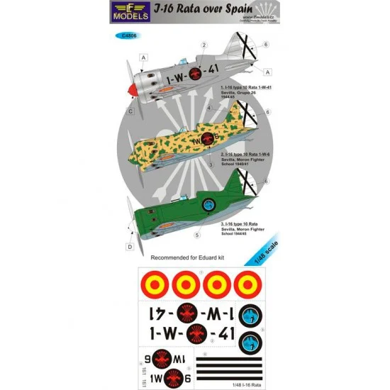 LF Models LFC4806 1/48 I-16 over Spain 3 Decal Options for Eduard kit