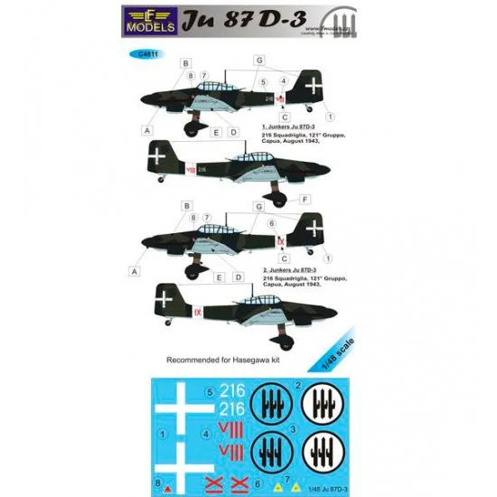 LF Models LFC4811 1/48 Junkers Ju87D-3 Italy 2 Decal Options for Hasegawa kit