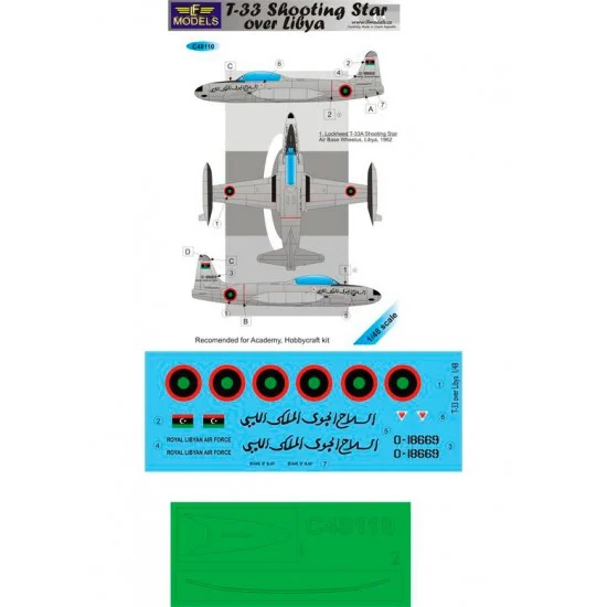 LF Models LFC48110 1/48 T-33 Shooting Star over Libya 2 Decal Options for Academy/Hobbycraft kit