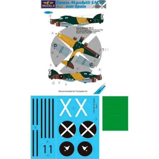 LF Models LFC48112 1/48 SM 79 in Spain Part I. 1 Decal Option for Trumpeter kit - Model Planes