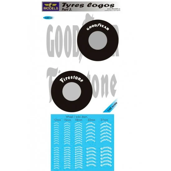 LF Models LFC48122 1/48 Tyres logos Part 3. 10 options of Good Year and Firestone Tyre logos - Model Planes