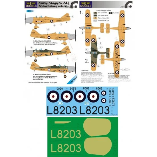 LF Models LFC48124 1/48 M.Magister Mk.I Flying Training School Decal with mask for Special Hobby - Model Planes
