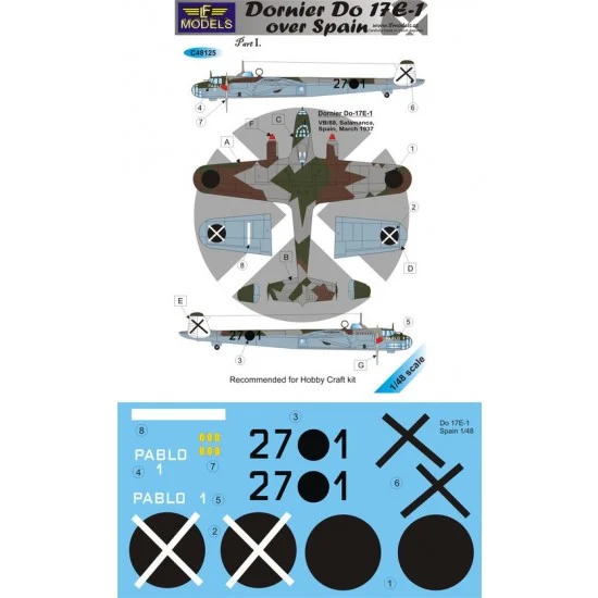 LF Models LFC48125 1/48 Dornier Do17E-1 over Spain I. 1 Decal Option for Hobby Craft kit