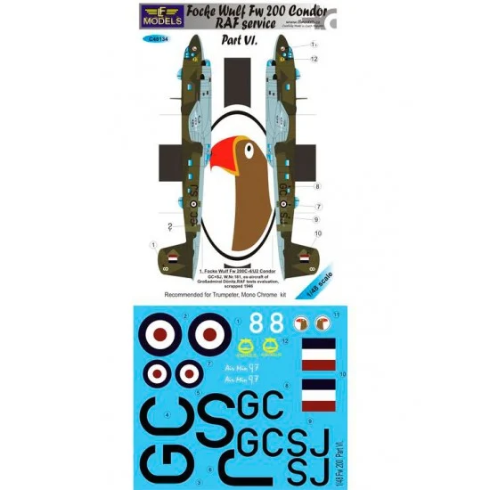 LF Models LFC48134 1/48 Focke Wulf Fw 200 Condor RAF Part VI Decal for Trumpeter/Mono Chrome kit - Model Planes