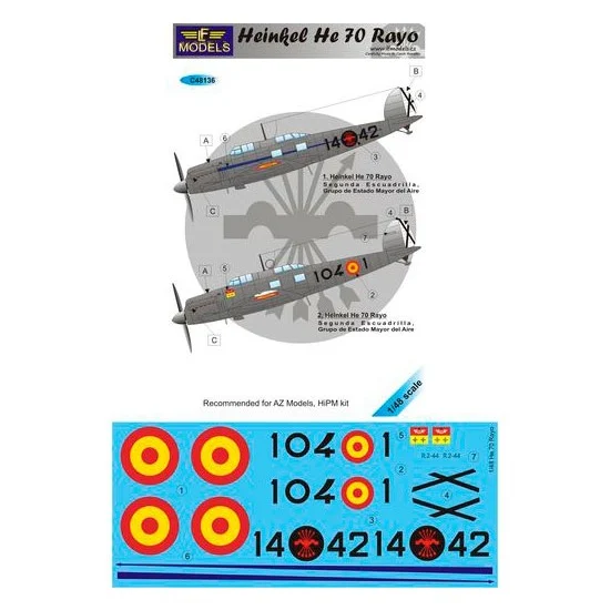 LF Models LFC48136 1/48 Heinkel He.70 Rayo 2 Decal Options for AZ Models/HiPM kit - Model Planes