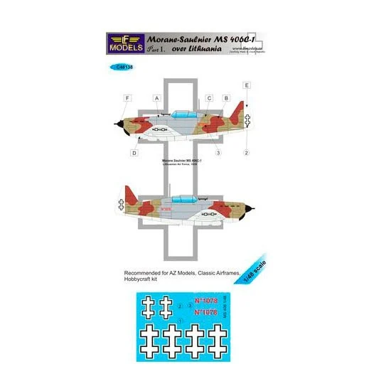 LF Models LFC48138 1/48 MS-406 over Lithuania Decal for AZ Models/Clasic Airframes/Hobbycraft kit