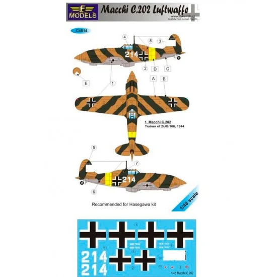LF Models LFC4814 1/48 Macchi C. 202 Luftwaffe 1 Decal Option for Hasegawa kit - Model Planes