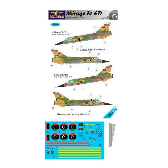 LF Models LFC48141 1/48 Mirage F.1 ED New Libyan AF 2 Decal Options for Kitty Hawk kit - Model Planes