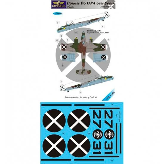 LF Models LFC48142 1/48 Dornier Do17P-1 over Spain I. 1 Decal Option for Hobbycraft kit