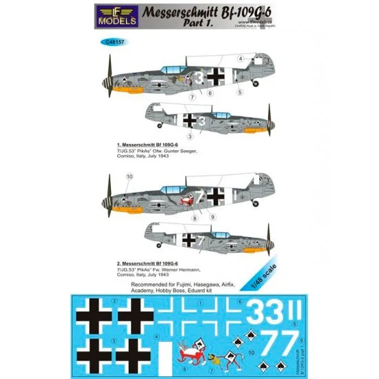 LF Models LFC48157 1/48 Bf 109G-6 Comiso cartoon part 1 Decal for Fujimi/Hasegawa/Airfix/Eduard