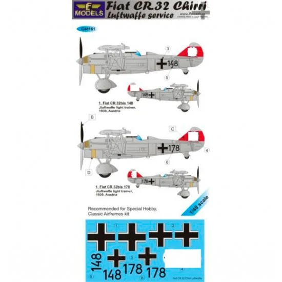 LF Models LFC48161 1/48 FIAT CR.32 Luftwaffe service Decal for Special Hobby/Classic Airframes kit - Model Planes