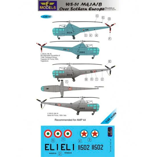 LF Models LFC48167 1/48 Westland Sikorsky WS-51 over Southern Europe 2 Decal Options for AMP kit