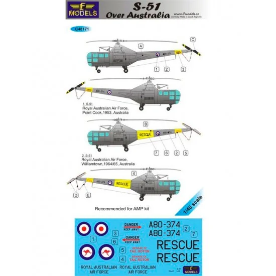 LF Models LFC48171 1/48 Sikorsky S-51 over Australia 2 Decal Options for AMP kit