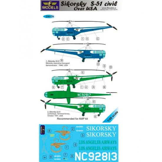LF Models LFC48174 1/48 Sikorsky S-51 Civil users over USA 2 Decal Options for AMP kit