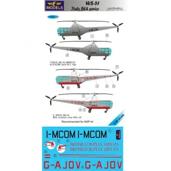 LF Models LFC48177 1/48 Westland Sikorsky WS-51 Italy/BEA service 2 Decal Options for AMP kit