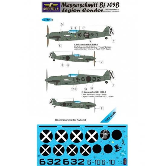 LF Models LFC48178 1/48 Messerschmitt Bf 109B Legion Condor 2 Decal Options for AMG kit - Model Planes