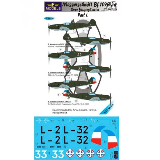 LF Models LFC48179 1/48 Bf 109E-3a over Yugoslavia part 1 3 Decal Options for Airfix/Eduard/Tamiya