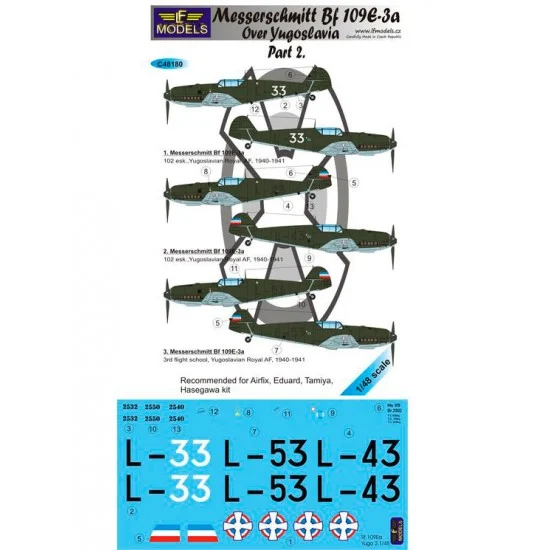 LF Models LFC48180 1/48 Bf 109E-3a over Yugoslavia part 2 3 Decal Options for Airfix/Eduard/Tamiya